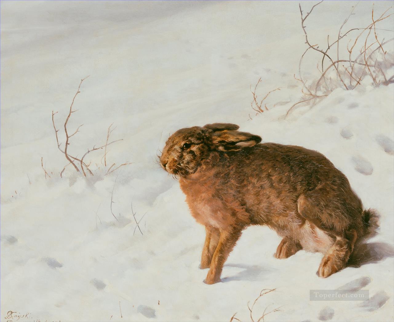 Ferdinand von Rayski Lièvre dans la neige Peintures à l'huile